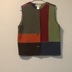Susan Bristol Colorblock Patchwork Fleece Vest M